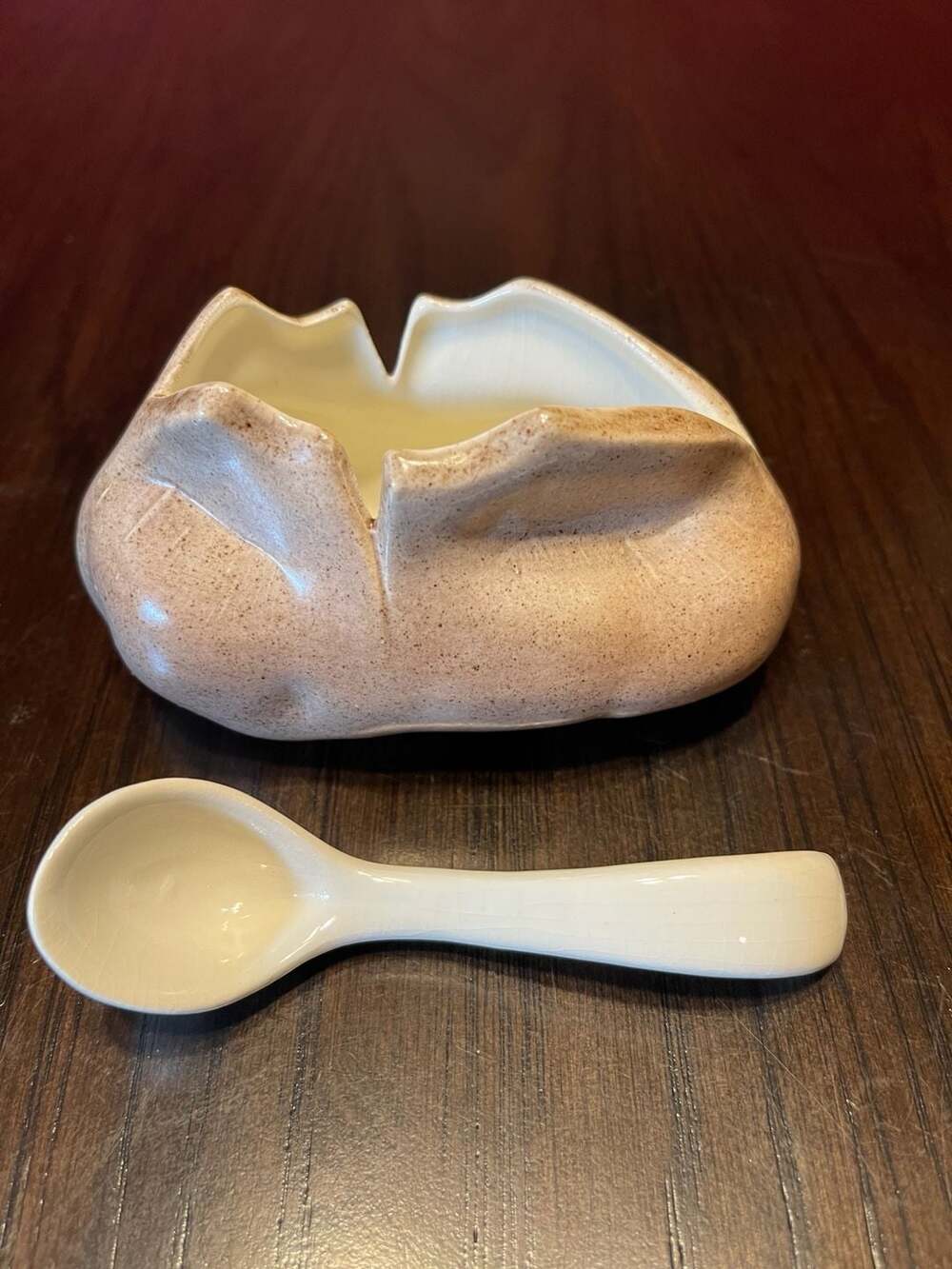 Vintage Baked Potato Sour Cream Chives Server Holder With Spoon Handmade Ceramic